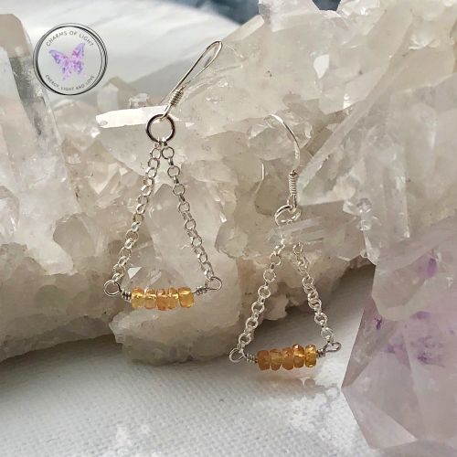 Natural Yellow Sapphire Silver Chain Earrings